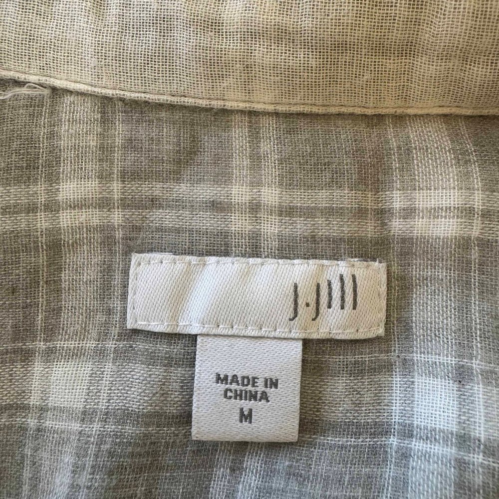 J Jill Button down cotton gray and white plaid long sleeve top medium - Picture 5 of 6